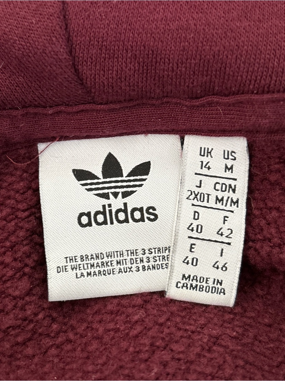 Adidas Originals CLRDO Maroon Hoodie Medium Fleece Lined Oversized Cropped - Picture 14 of 16